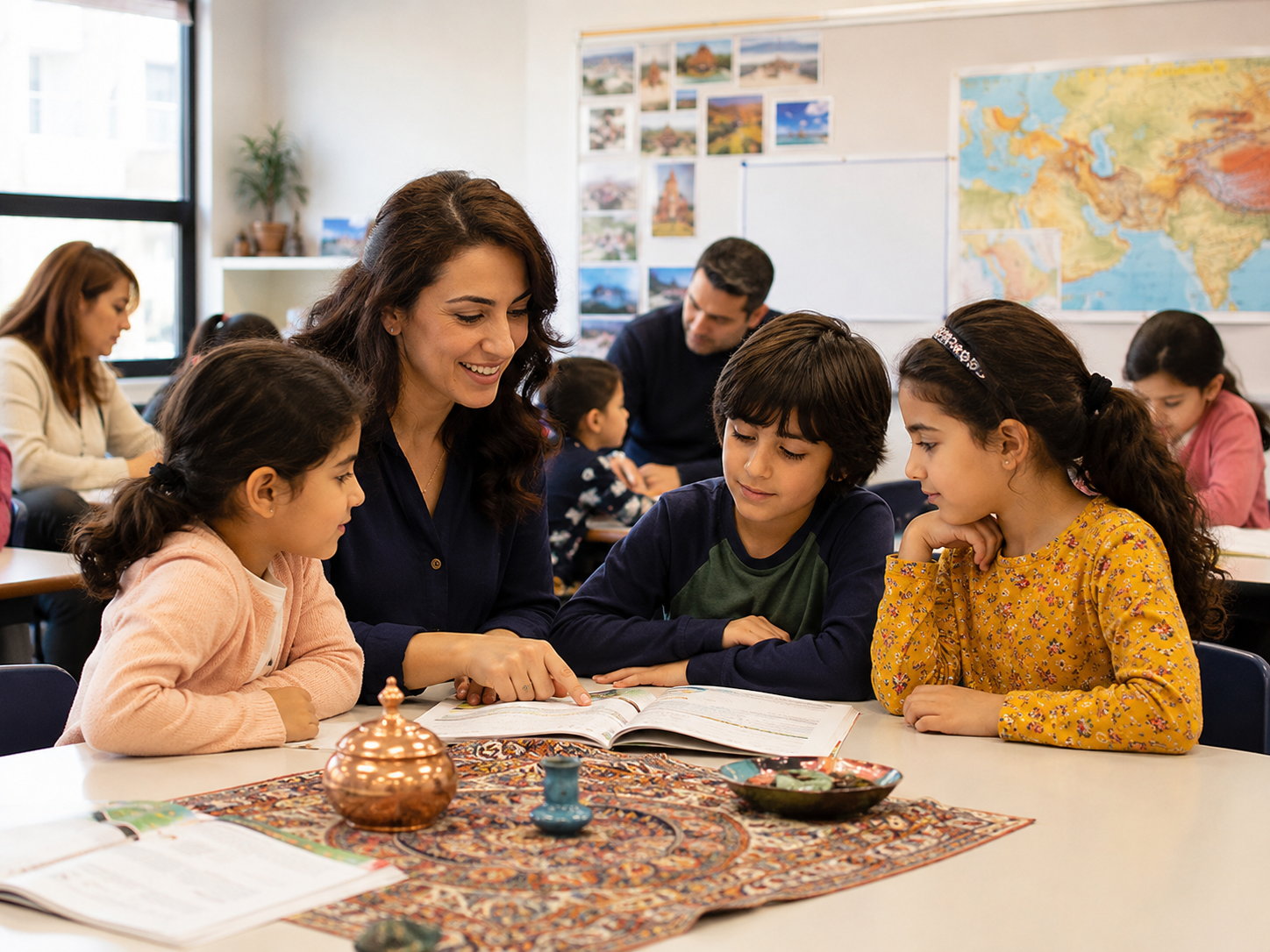 Children learning Persian letters at Diyar
